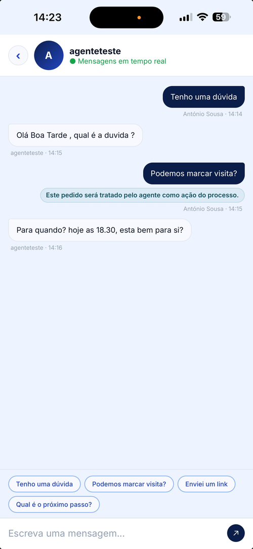 Portal BuyerOS — chat em tempo real com o agente