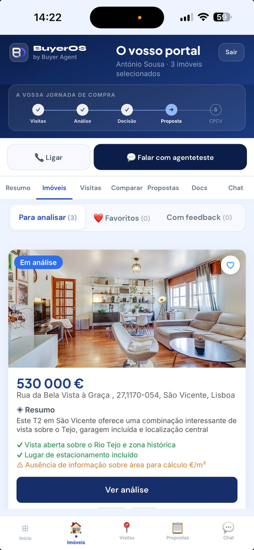 Portal BuyerOS — imóveis partilhados pelo agente